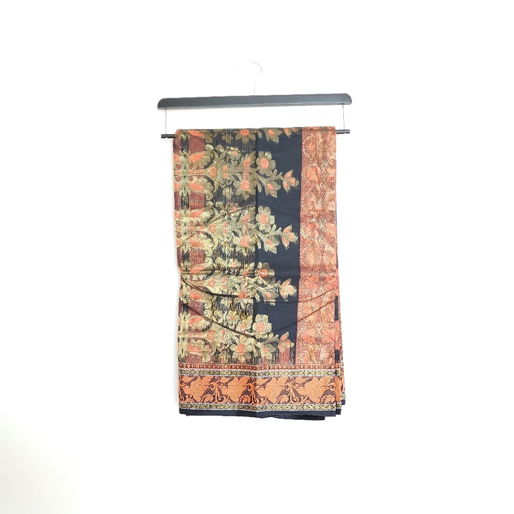 Traditional Indian Saree Black and Red with Flowers